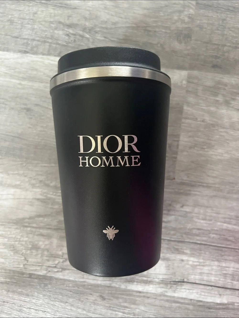Dior Homme Black Matte Travel Mug with Silver Accents